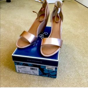 Rose gold and nude wedges